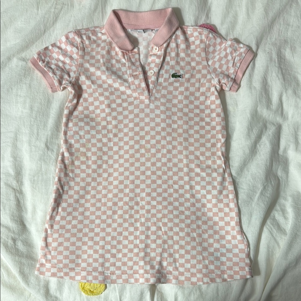Lacoste Pink and White Checkered Polo Dress 3T